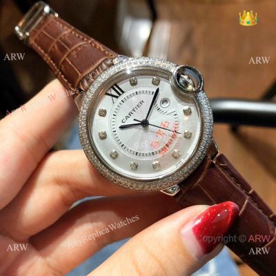 Copy Ballon Bleu de Cartier Quartz 36mm Watch SS Diamond